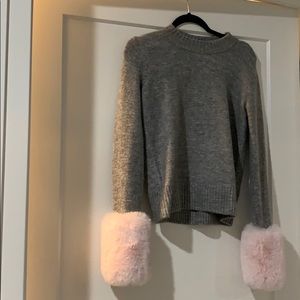 Saks Fifth Avenue faux fur puff sleeve sweater
